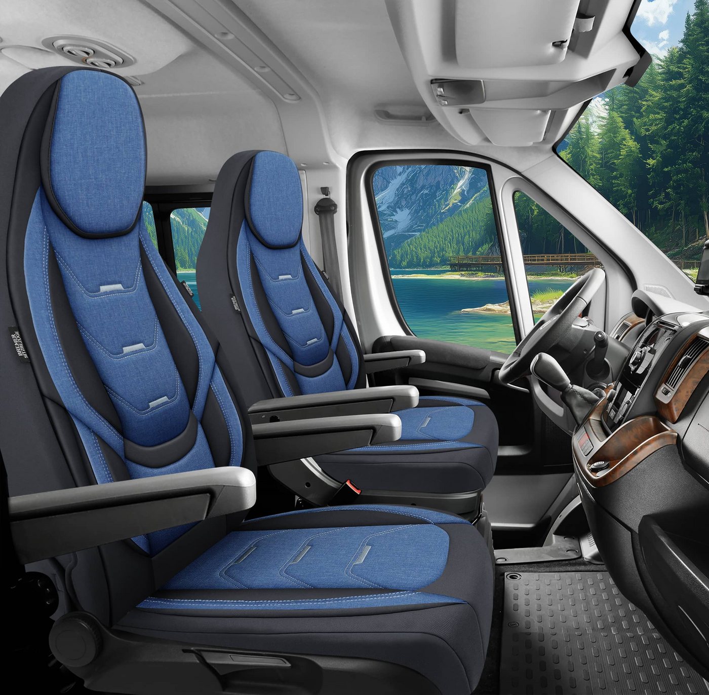 BREMER SITZBEZÜGE Autositzbezug für Hobby Optima ONTOUR ALKOVEN (H6), Set, 2-tlg., Schonbezüge Sitzbezüge Fahrer und Beifahrer, in Schwarz/Blau Bild 4
