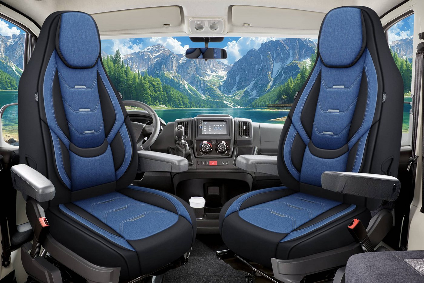 BREMER SITZBEZÜGE Autositzbezug für Hobby Optima ONTOUR ALKOVEN (H6), Set, 2-tlg., Schonbezüge Sitzbezüge Fahrer und Beifahrer, in Schwarz/Blau Bild 5