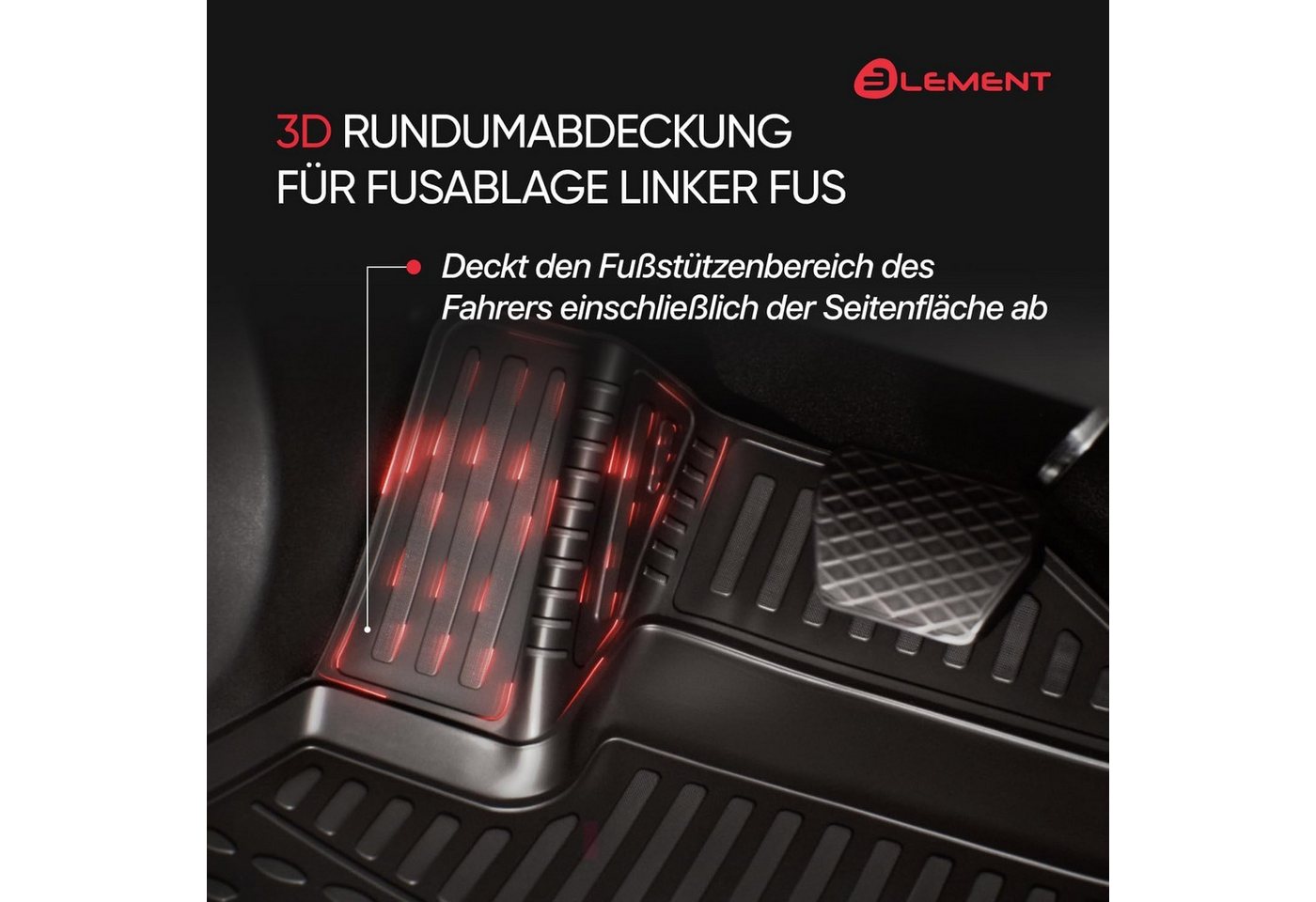 LEMENT Auto-Fußmatten Element 3D Fußmatten Set passend für FORD Kuga (II, IIr) 2013 - 2019, für FORD Kuga (II, IIr) PkW, 100% passgenaue Auto Fußmatten, Gummimatten Auto Bild 2