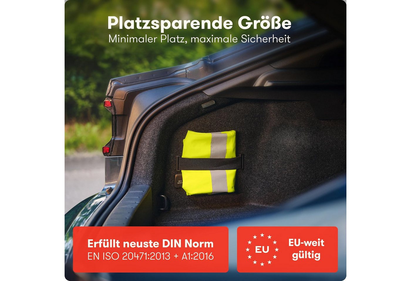 Purahelp Warnweste Auto - Europaweit gültig nach EN ISO 20471 (Reflektierende Warnweste Auto - Sicherheitsweste Auto Warnweste Gelb, 2-tlg) Warnschutzweste - Sicherheitswesten Bild 5