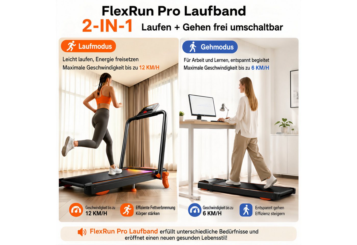 GIDGIMO Laufband FlexRun Pro Laufband 12 km/h mit 15 % Steigung, klappbar, App (für Zuhause & Büro), 6 IN 1 Walking Pad, LED Tempolicht, Bis 120kg Belastbar Bild 4