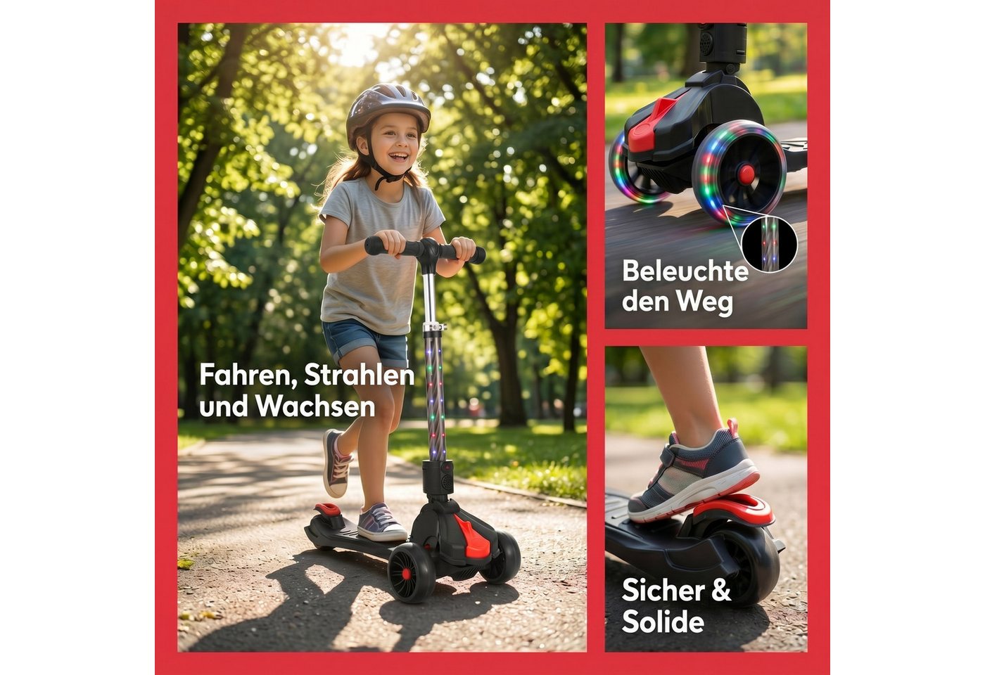 oyajia Cityroller Roller Kinder Scooter Dreiradscooter mit PU LED Räder Faltbar, bis 50 kg,roller kinder,kinder roller,Höhenverstellbar,Hinterradbremse