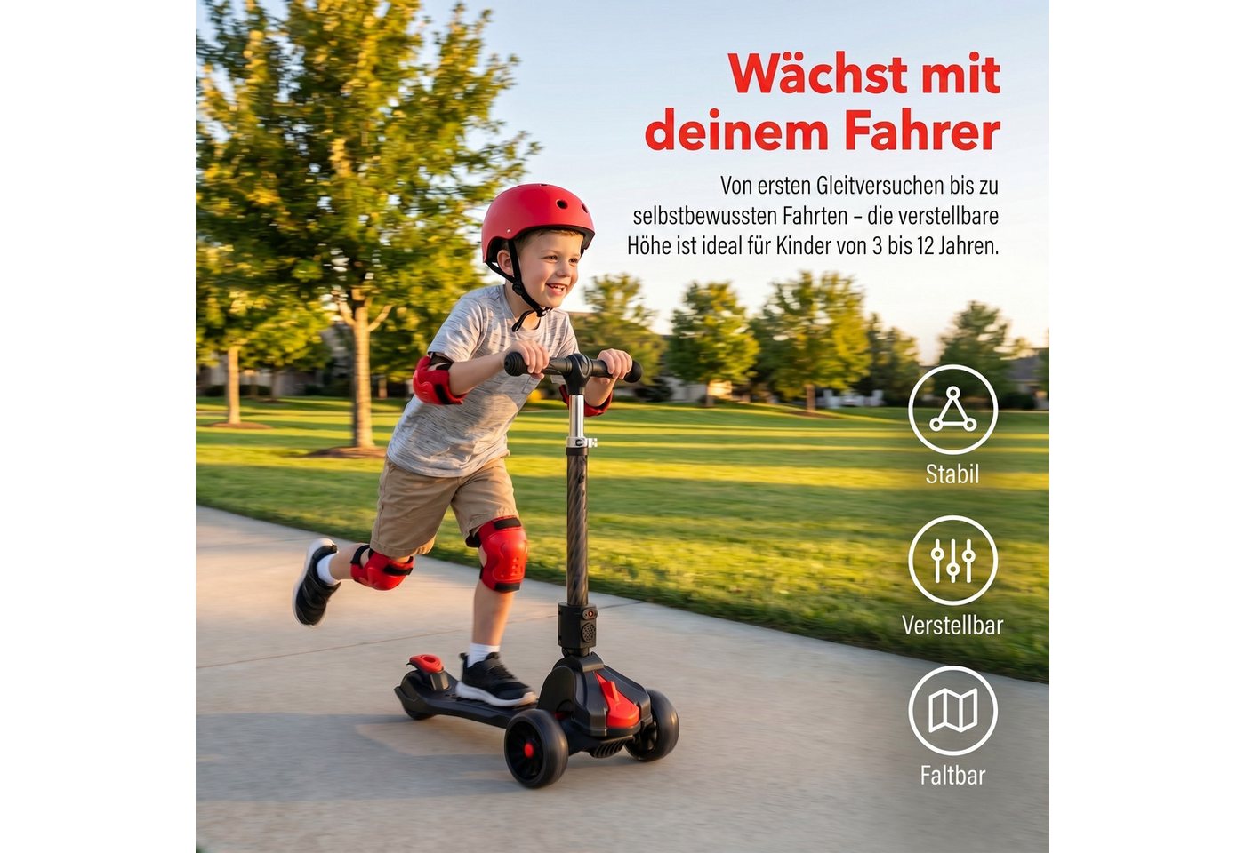 oyajia Cityroller Roller Kinder Scooter Dreiradscooter mit PU LED Räder Faltbar, bis 50 kg,roller kinder,kinder roller,Höhenverstellbar,Hinterradbremse Bild 5