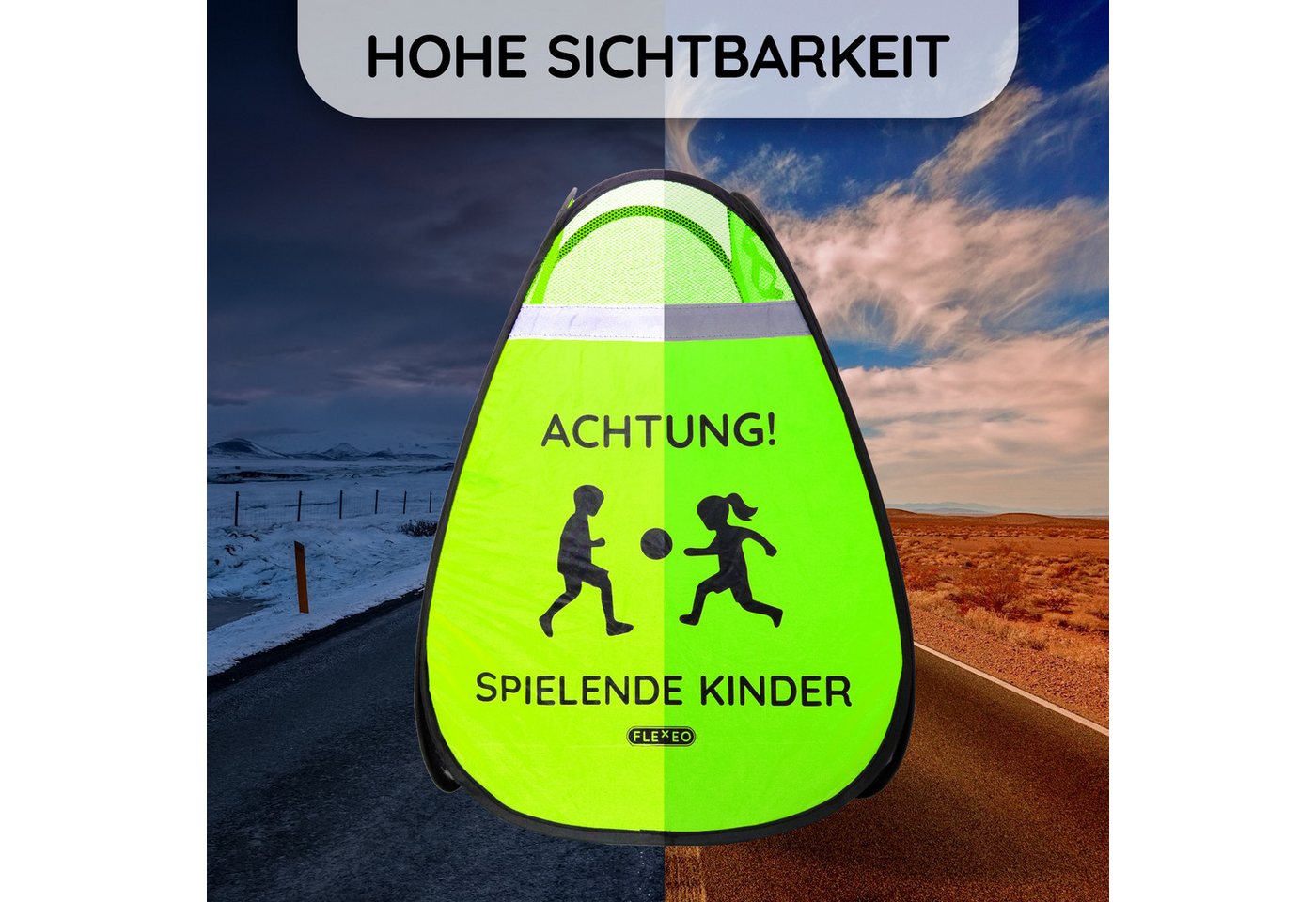 FLEXEO Warndreieck "Achtung! Spielende Kinder", 1-tlg., Warnwürfel Warnschild, grün Bild 2