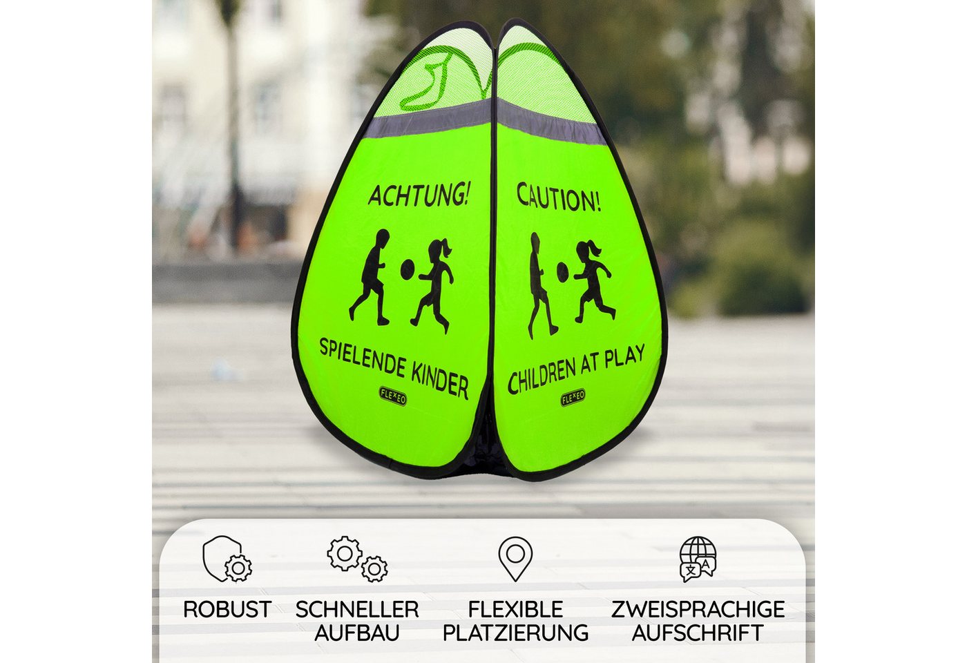 FLEXEO Warndreieck "Achtung! Spielende Kinder", 1-tlg., Warnwürfel Warnschild, grün Bild 5