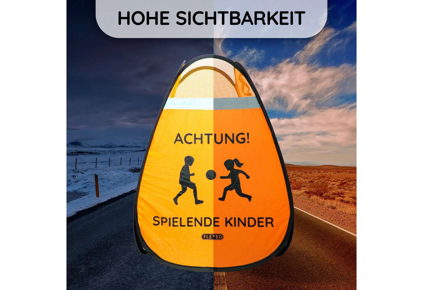 FLEXEO Warndreieck "Achtung! Spielende Kinder", 1-tlg., Warnwürfel Warnschild, orange Bild 2