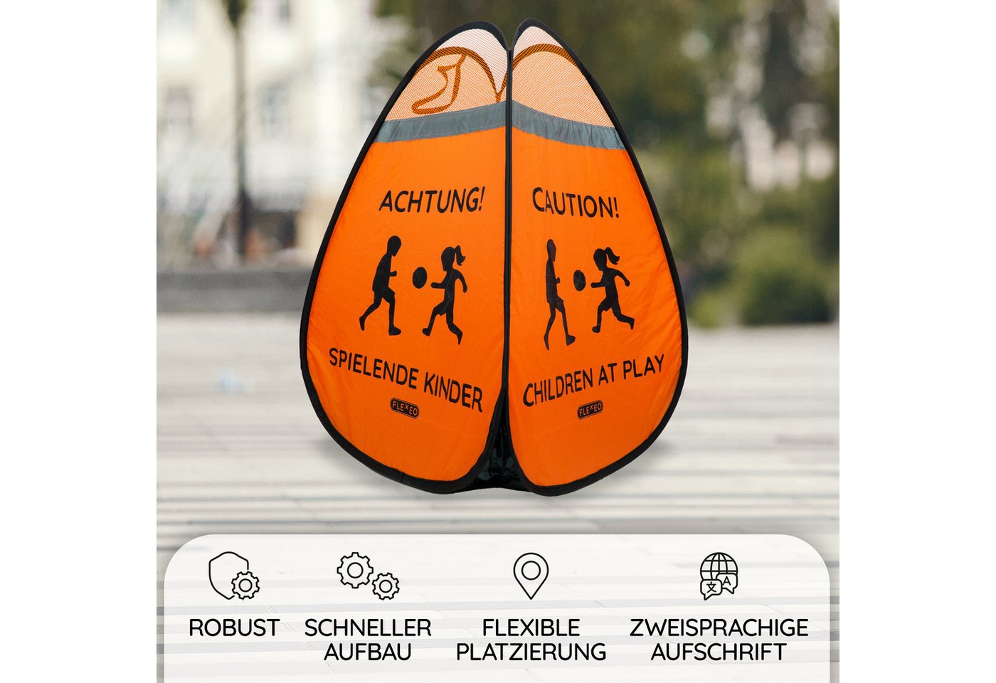 FLEXEO Warndreieck "Achtung! Spielende Kinder", 1-tlg., Warnwürfel Warnschild, orange Bild 3