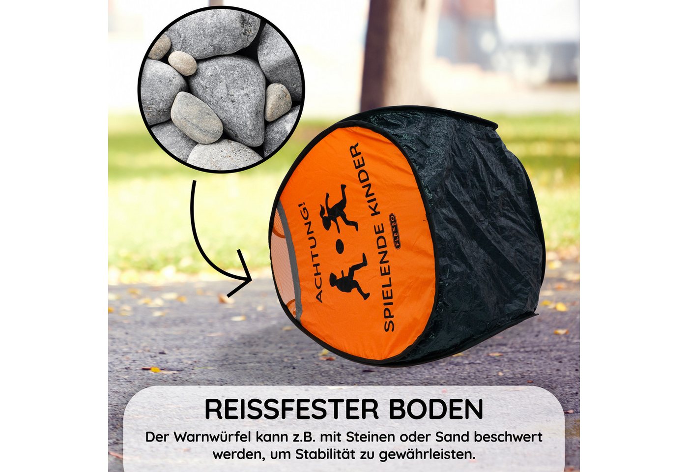 FLEXEO Warndreieck "Achtung! Spielende Kinder", 1-tlg., Warnwürfel Warnschild, orange Bild 4