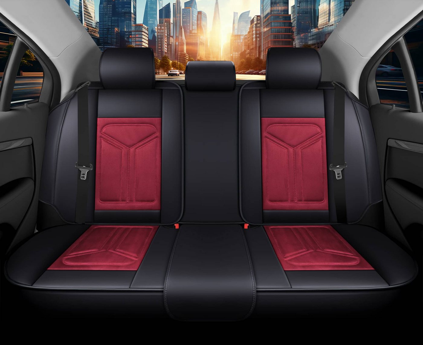 BREMER SITZBEZÜGE Autositzbezug für Audi A4 Bj ab 2015 (FS2), Set, 2-tlg., Komplettset Vorne und Hinten, in Schwarz/Rot
