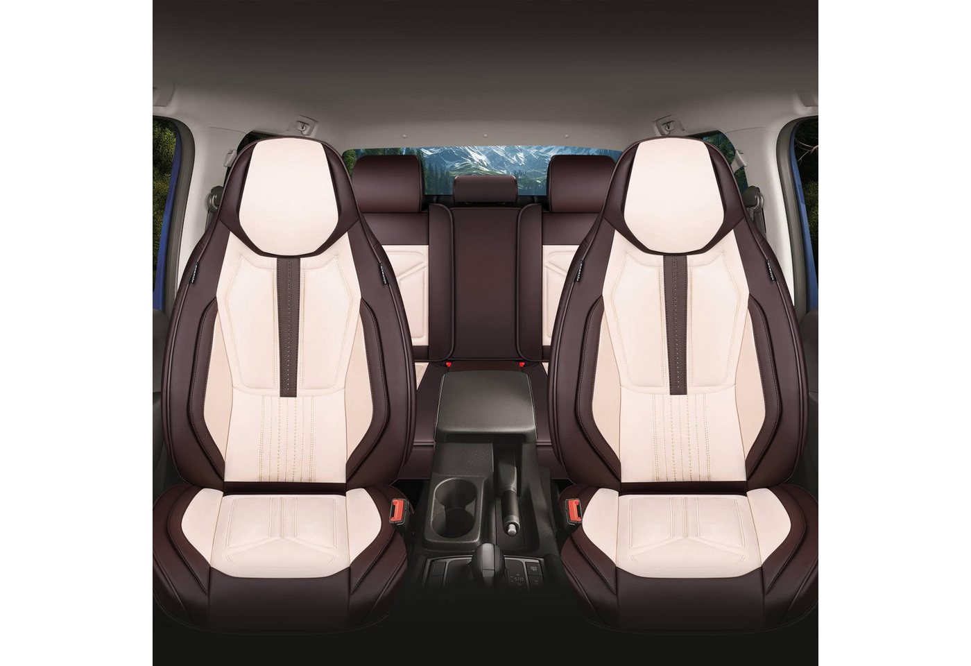 BREMER SITZBEZÜGE Autositzbezug für Ford C-Max Bj 2010-19 (FS5), Set, 2-tlg., Komplettset Vorne und Hinten, in Braun/Beige