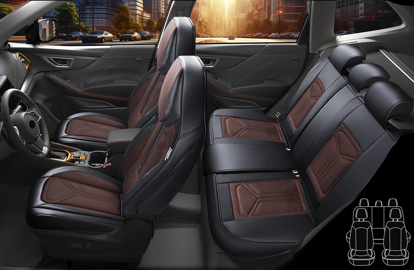 BREMER SITZBEZÜGE Autositzbezug für BMW 3er Bj 2011-19 (FS6), Set, 2-tlg., Komplettset Vorne und Hinten, in Schwarz/Braun Bild 2