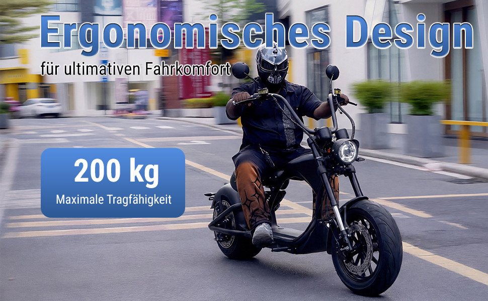Vankel E-Motorroller M1P E-Chopper 2000W, 1800Wh, 80km Reichweite, Retro-Elektro-Scooter, 2000 W, 45 km/h, Straßenzugelassener E-Chopper für Stadt & Freizeit, & 200kg Zuladung Bild 2