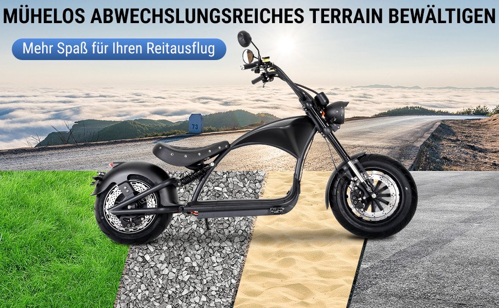 Vankel E-Motorroller M1P E-Chopper 2000W, 1800Wh, 80km Reichweite, Retro-Elektro-Scooter, 2000 W, 45 km/h, Straßenzugelassener E-Chopper für Stadt & Freizeit, & 200kg Zuladung Bild 4