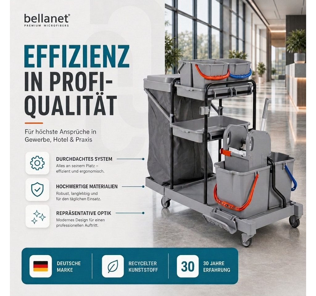Bellanet Putzwagen Profi-Reinigungswagen 2x18L + 4x6L Eimer, Mopp-Presse, leise Rollen Bild 4