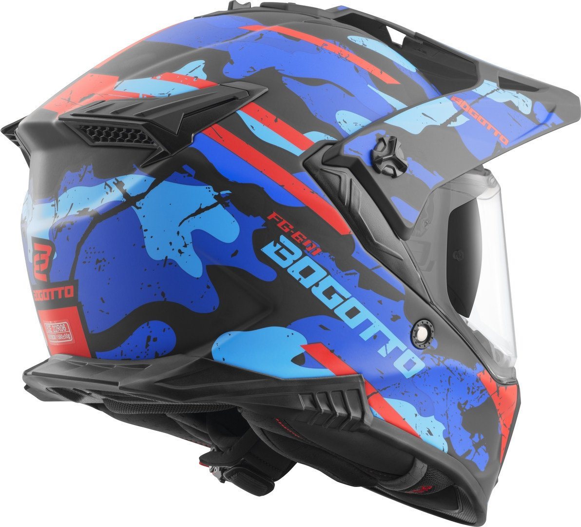 Bogotto Motocrosshelm FG-601 Sniper Fiberglas Enduro Helm, vorbereitet für Kommunikationssystem,Notfallsystem-Polsterung (EQ