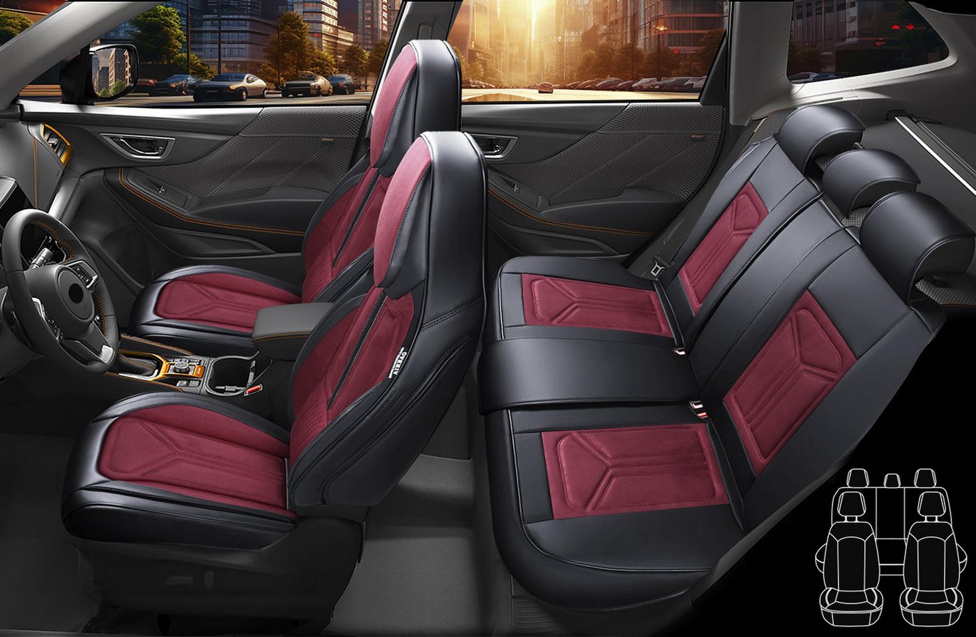BREMER SITZBEZÜGE Autositzbezug für VW Golf Bj 2014-21 (FS2), Set, 2-tlg., Komplettset Vorne und Hinten, in Schwarz/Rot Bild 5