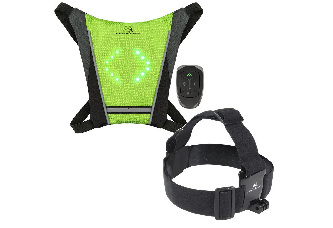Maclean Warnweste Rucksack mit LED-Signalleuchte MCE420 + Stirnband MC-825 mit Fernbedienung, wasserdicht: Fernbedienung IPx5