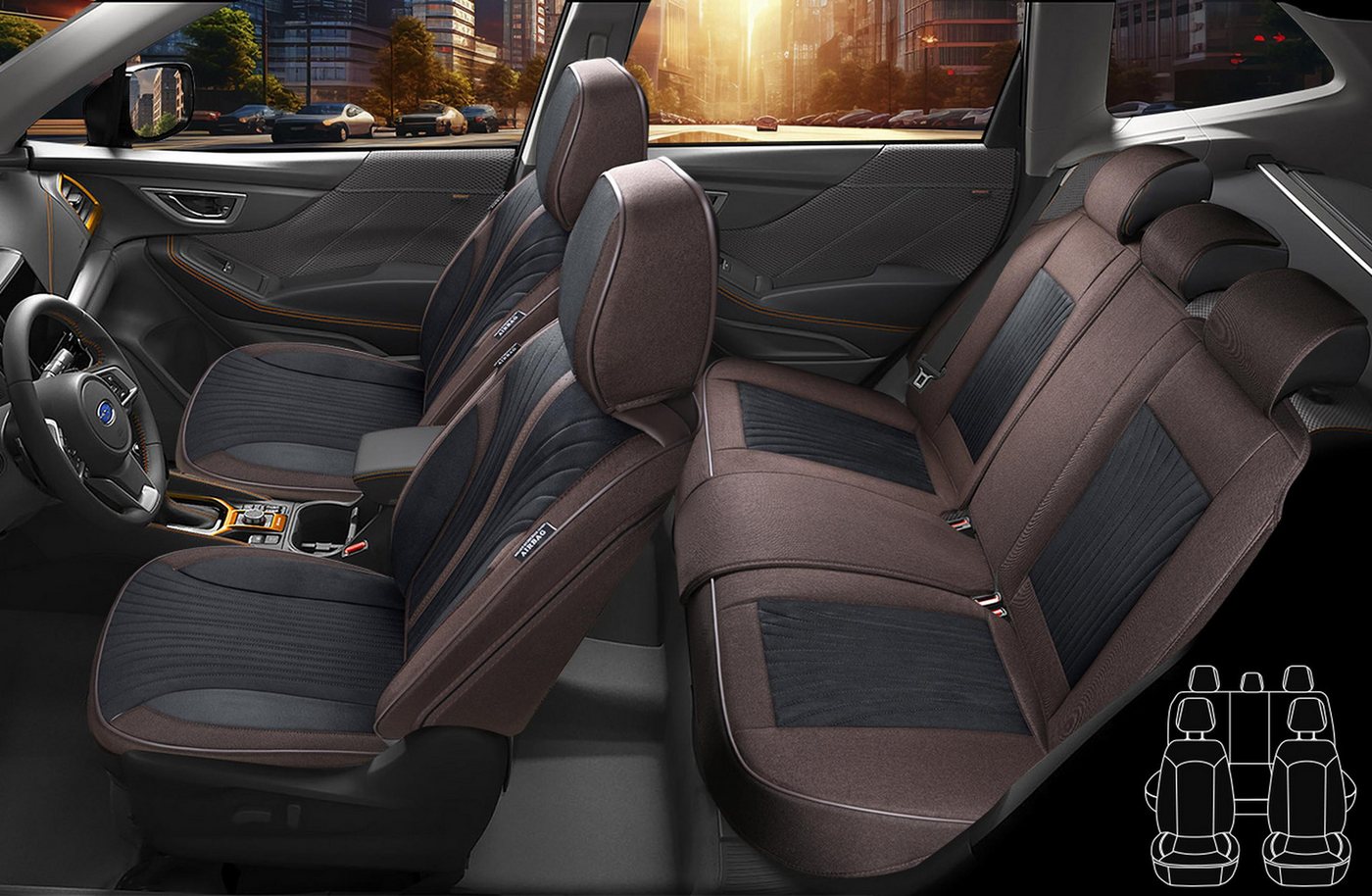 BREMER SITZBEZÜGE Autositzbezug für Skoda Octavia Bj ab 2020 (FV3), Set, 2-tlg., Komplettset Vorne und Hinten, in Schwarz/Braun
