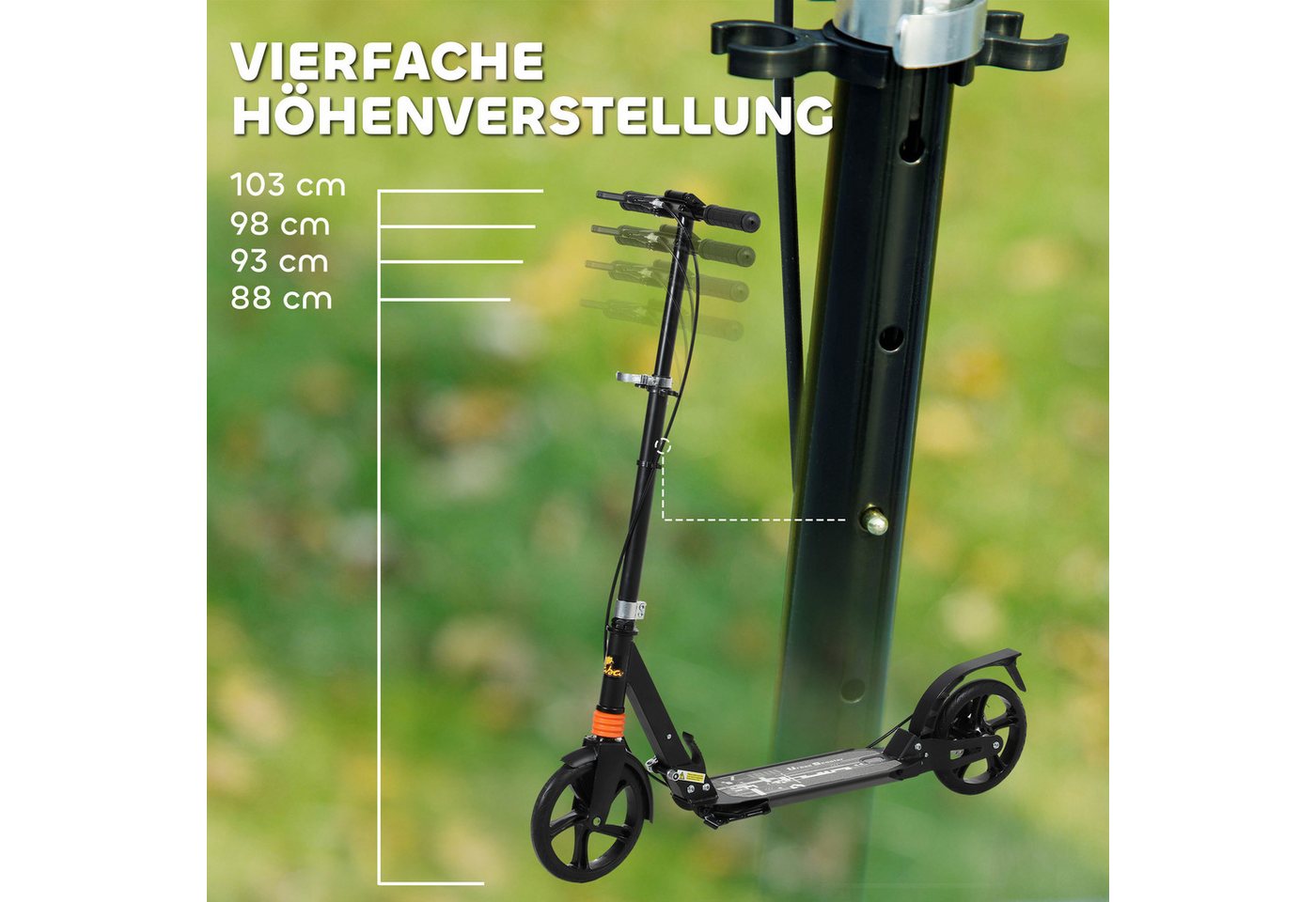 AIYAPLAY Cityroller Roller mit Bremse, klappbarer höhenverstellbarer Kinderroller, 0 km/h, (klappbarer Kinderroller, 1 tlg., Höhenverstellbarer Tretroller), Faltbar, Höhenverstellbar, Schwarz