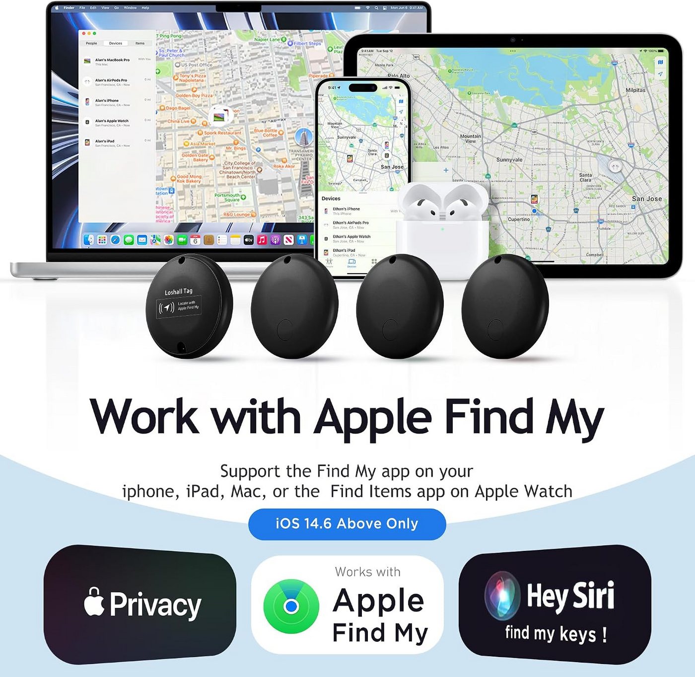 Luckice Tracker 4er-Pack für iOS, kompatibel mit der App „Wo ist?“ Bluetooth-Tracker (Smart Tag, Air Tag-Alternative) Bild 2