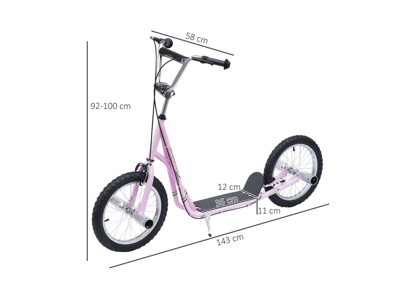 HOMCOM Cityroller Kinderroller Scooter mit verstellbarem Lenker, großen Rädern, 0 km/h, (Kickscooter, 1 tlg., Kinderroller), für Garten, Rosa