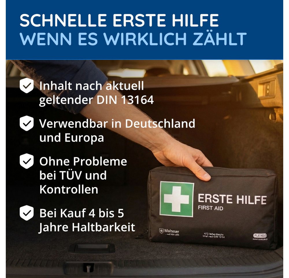 FLEXEO KFZ-Verbandtasche DIN 13164:2022, (1 St), Erste-Hilfe-Set für Autos, PKWs Bild 3