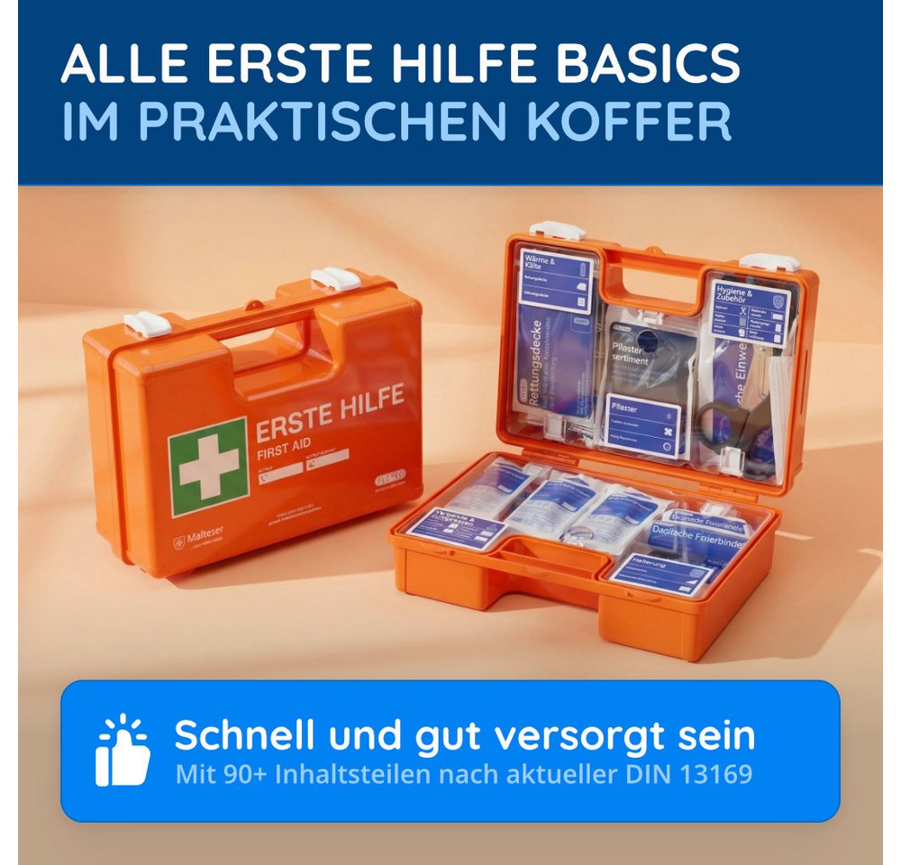 FLEXEO Erste-Hilfe-Koffer DIN 13169, (1 St), Verbandkasten für Unternehmen, öffentliche Einrichtungen, Zuhause Bild 4