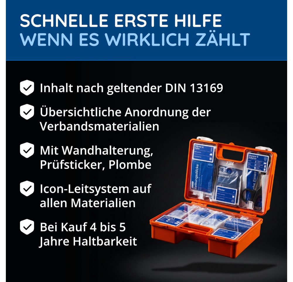 FLEXEO Erste-Hilfe-Koffer DIN 13169, (1 St), Verbandkasten für Unternehmen, öffentliche Einrichtungen, Zuhause Bild 5