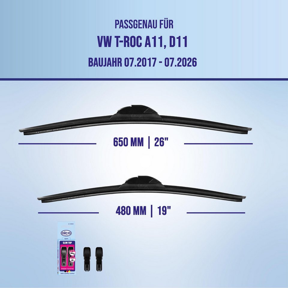 alca Scheibenwischblätter passend für VW T-ROC, 07.2017 - 08.2026, Frontscheibe, (Packung, 2-St., Scheibenwischer), mit Nano Graphit Beschichtung