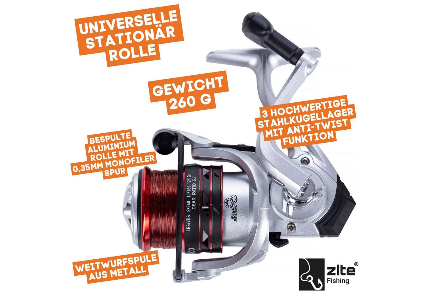 Zite Stationärrolle mit 2 vorgespannten Spulen und 2,70m Teleskoprute, Vorfachhaken & mehr, Starterset, für Aal-Angeln) Bild 5
