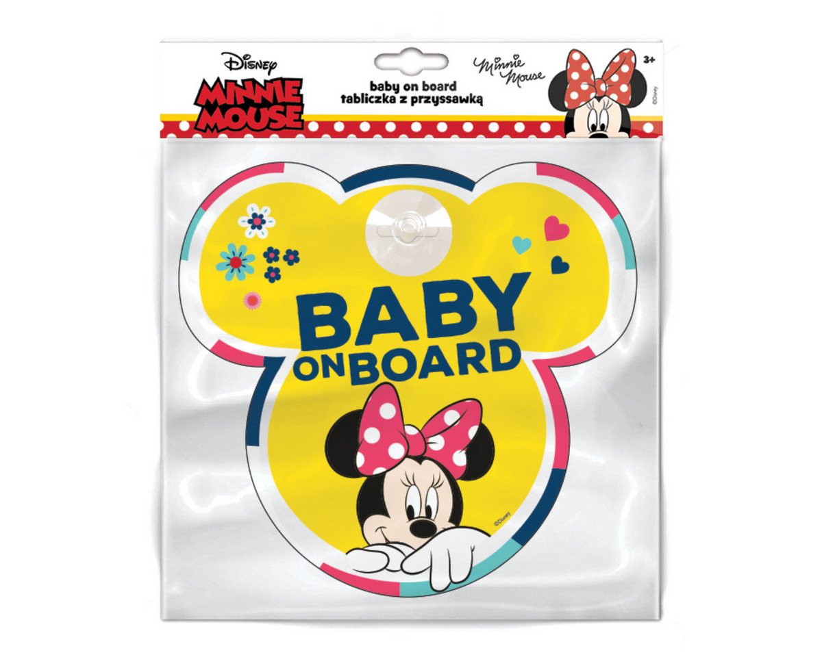 Disney Minnie Mouse Warnschild Baby on Board Schild Auto mit Saugnapf Hinweis Schild fürs Fenster