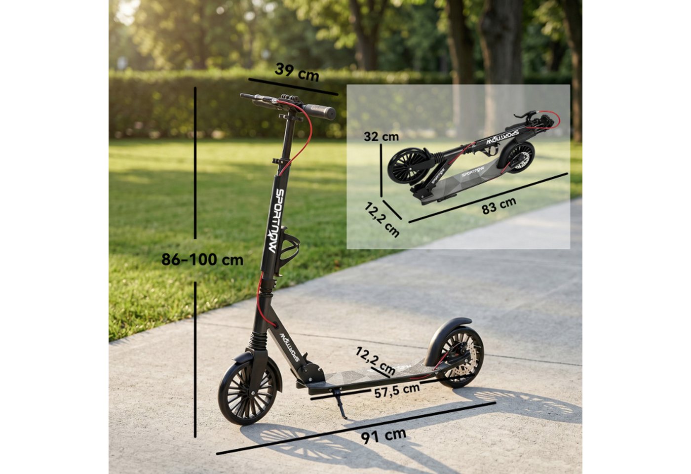 ibettertec Cityroller Cityroller, Cityroller, Stabiler Aluminium-Roller​, Höhenverstellbar​, 150 W, (1 tlg), Stabiler Aluminium-Roller, Big Wheel 230mm, höhenverstellbar, faltbar Bild 3