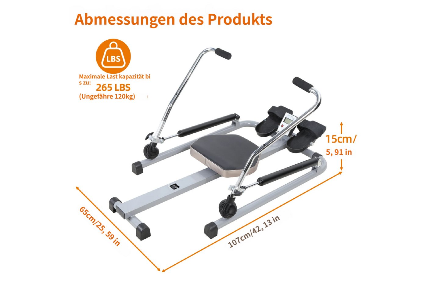 Rutaqian Heimtrainer Heim-Rudergerät, Hydraulisches Rudergerät mit LCD-Monitor, Rudergerät einstellbarem Widerstand bis zu 50 kg und großem, bis 120KG Bild 2
