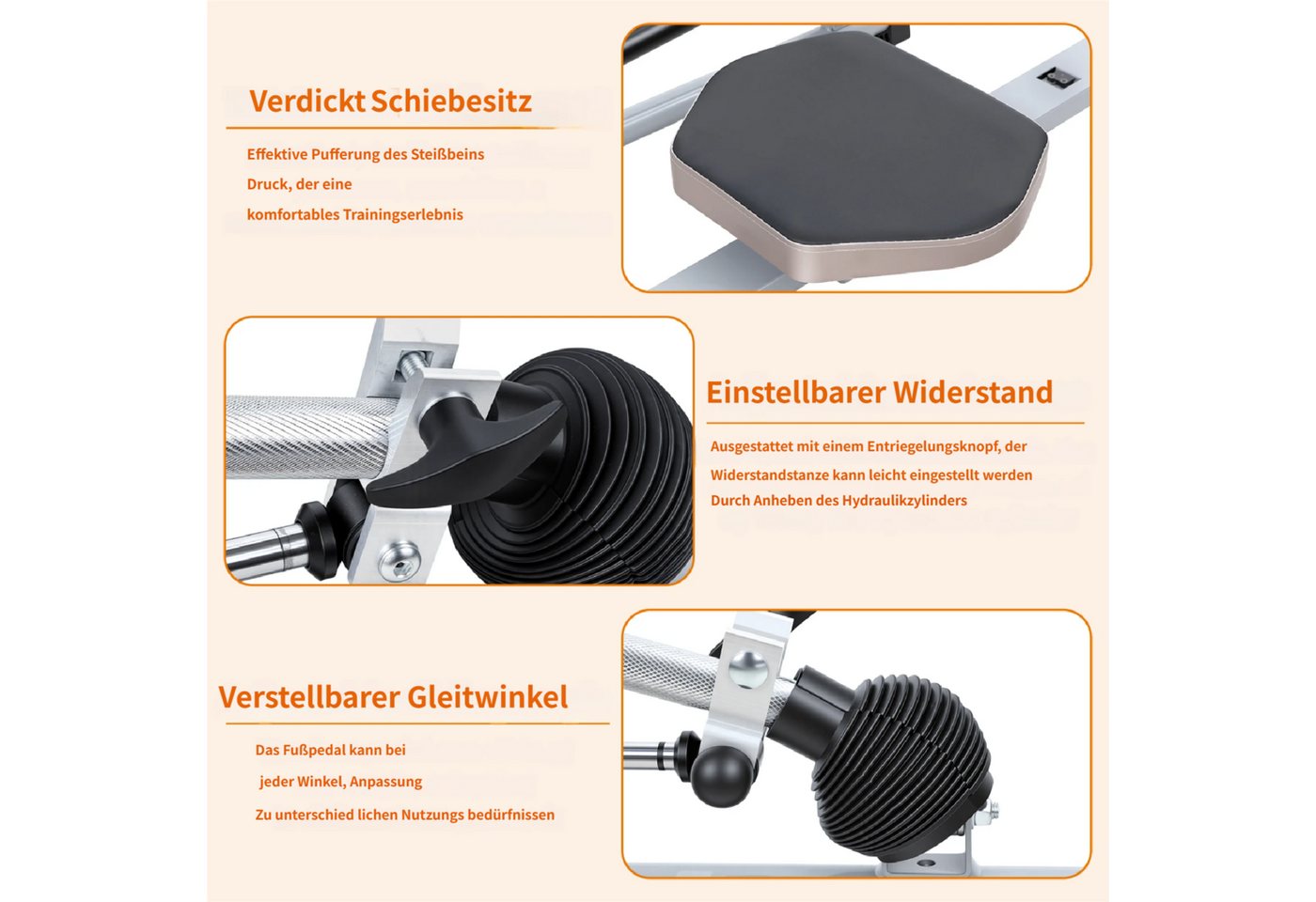 Rutaqian Heimtrainer Heim-Rudergerät, Hydraulisches Rudergerät mit LCD-Monitor, Rudergerät einstellbarem Widerstand bis zu 50 kg und großem, bis 120KG Bild 4