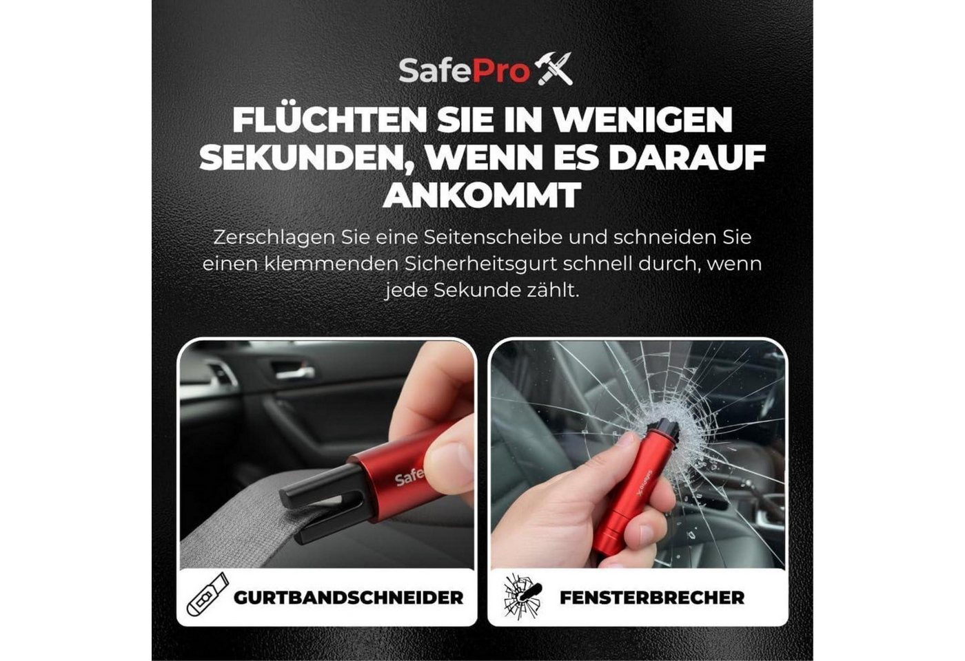 LuxusKollektion KFZ-Verbandkasten Notfallhammer Auto Gurtschneider Glasbrecher Sicherheit 2er-Pack Bild 3