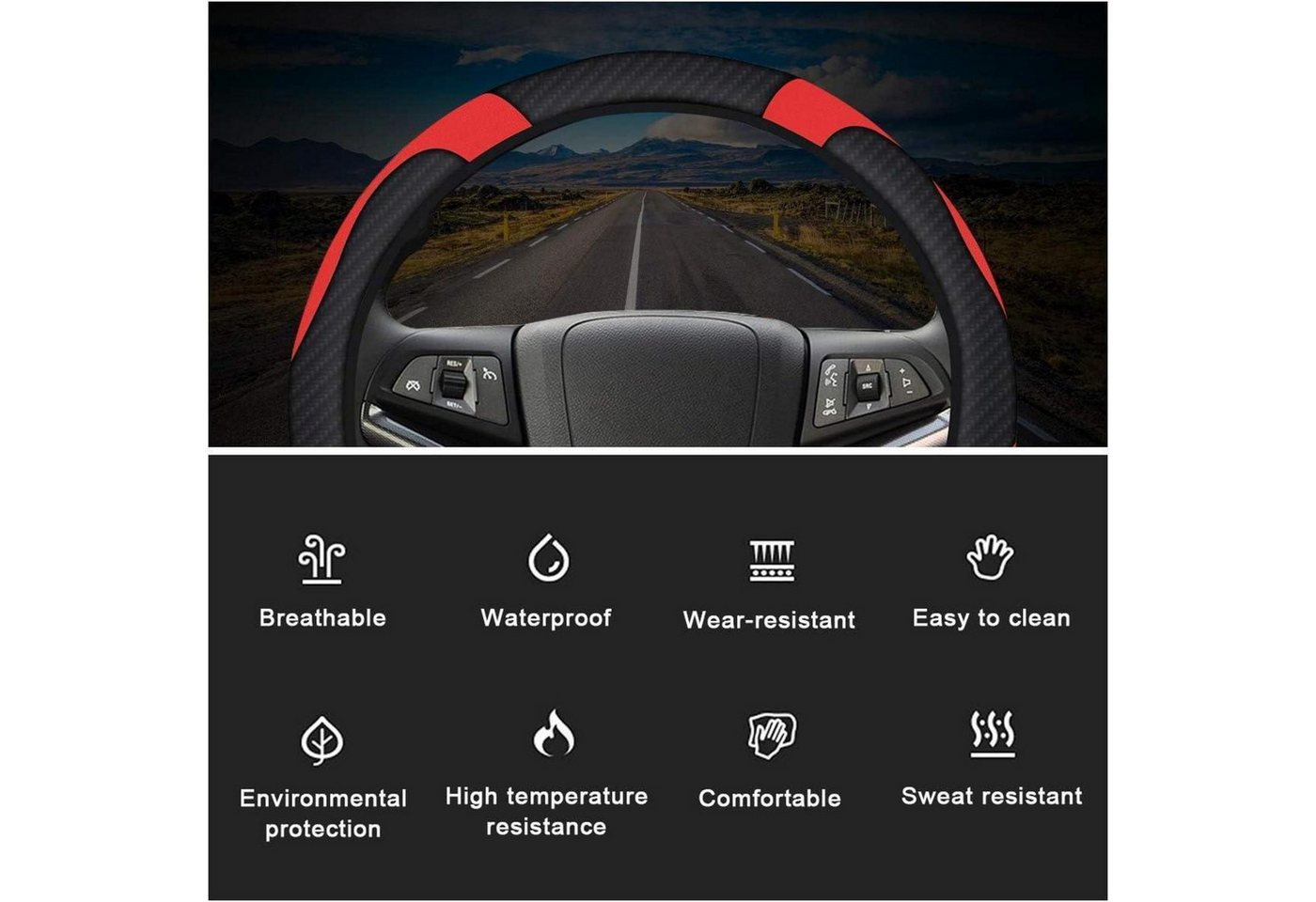 LuxusKollektion Lenkradbezug Lenkradabdeckung 3 Teiliges Set Echtes Leder 37-39cm Schwarz-Rot Bild 4