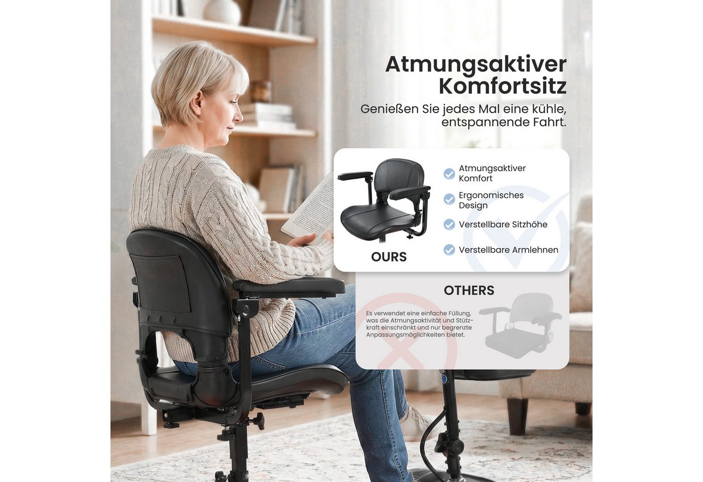 muvano Elektromobil 136 kg Tragkraft, 15km Reichweite, USB, LED-Licht, Seniorenmobil, 250 W, 6 km/h, führerscheinfrei, KOMPAKT & FALTBAR Bild 3