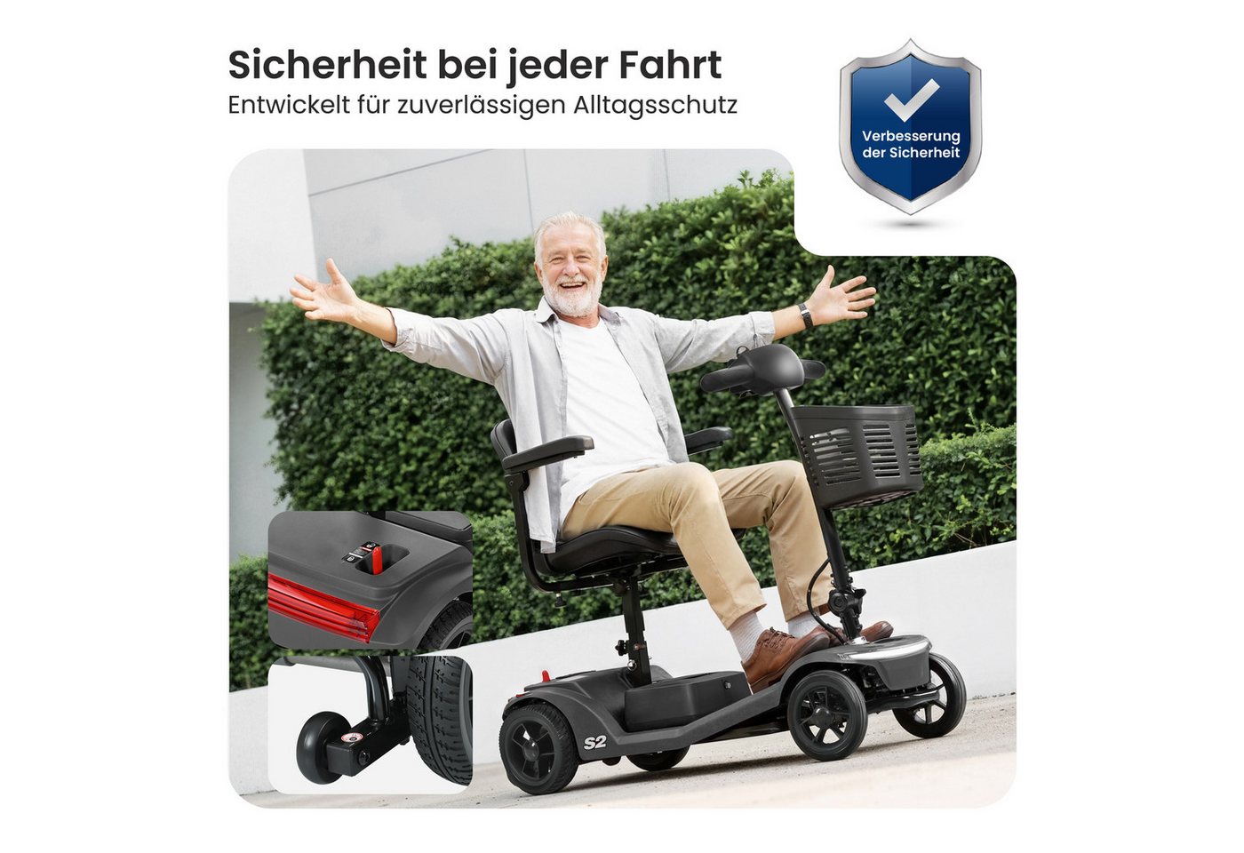 muvano Elektromobil 136 kg Tragkraft, 15km Reichweite, USB, LED-Licht, Seniorenmobil, 250 W, 6 km/h, führerscheinfrei, KOMPAKT & FALTBAR Bild 4