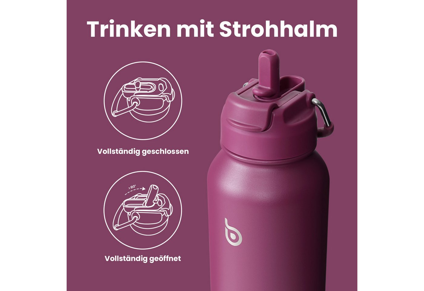 BOTTLE BOTTLE Trinkflasche Sport-Trinkflasche, Edelstahl, isoliert, mit Strohhalm und Pillenhalter, 1L Bild 5