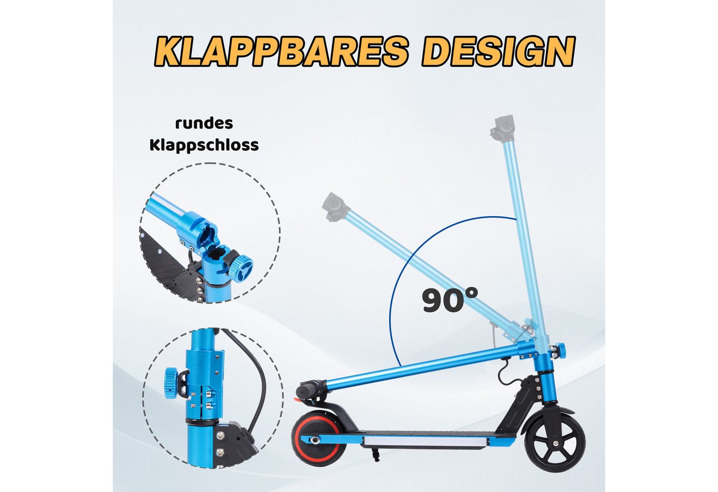Vankel Cityroller Kinderroller ab 6 jahren, 10km, mit LED Leuchten, klappbar, Tretroller, 150 W, 14 km/h, (bis 80kg, EBS+Fußbremse, klappbare Aluminiumrahmen), Escooter für Kinder, nur 6,5kg, faltbar, für 130-160 cm