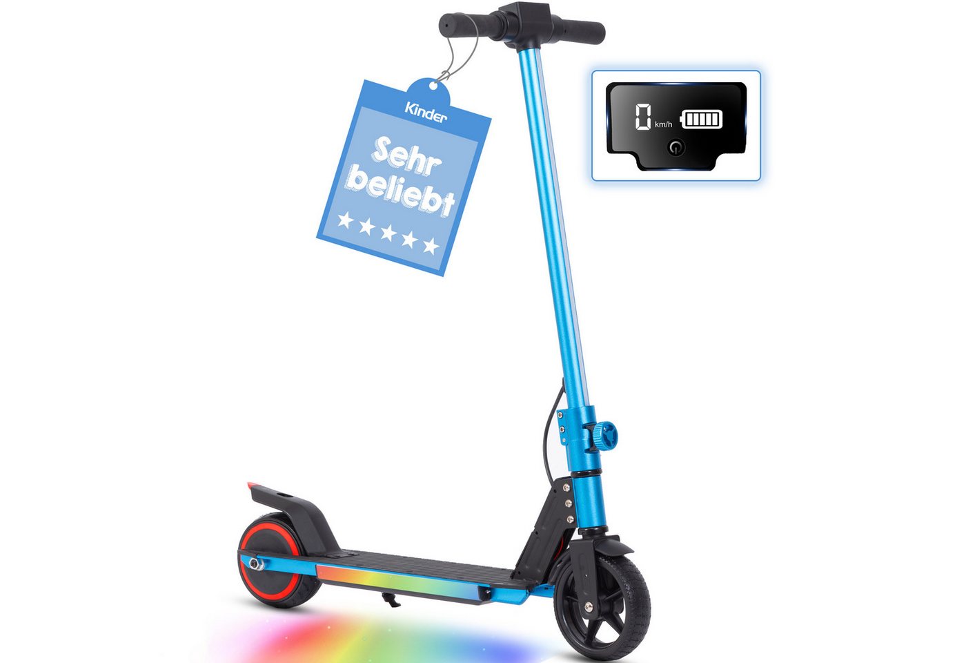 Vankel Cityroller Kinderroller ab 6 jahren, 10km, mit LED Leuchten, klappbar, Tretroller, 150 W, 14 km/h, (bis 80kg, EBS+Fußbremse, klappbare Aluminiumrahmen), Escooter für Kinder, nur 6,5kg, faltbar, für 130-160 cm Bild 3