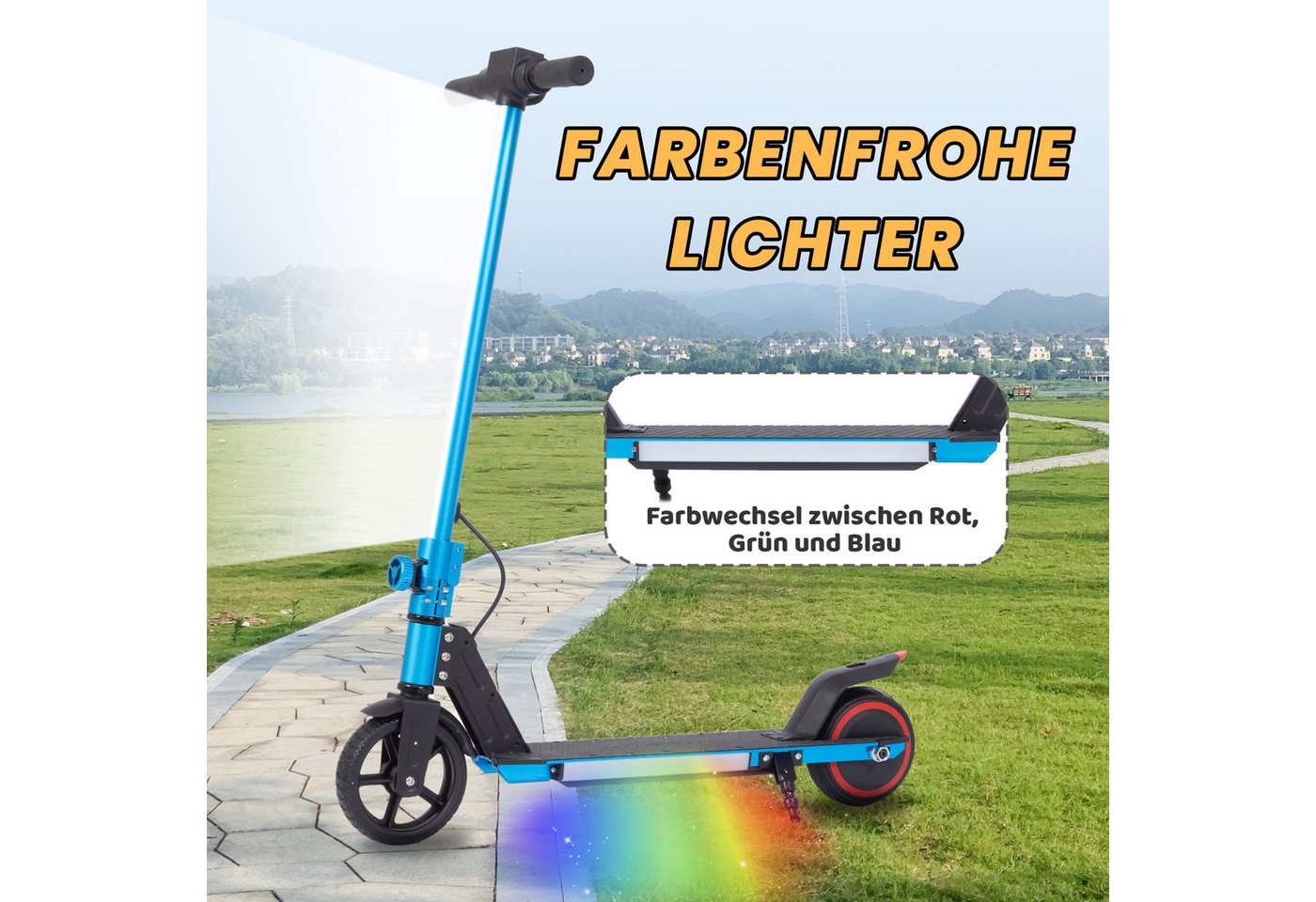 Vankel Cityroller Kinderroller ab 6 jahren, 10km, mit LED Leuchten, klappbar, Tretroller, 150 W, 14 km/h, (bis 80kg, EBS+Fußbremse, klappbare Aluminiumrahmen), Escooter für Kinder, nur 6,5kg, faltbar, für 130-160 cm Bild 4