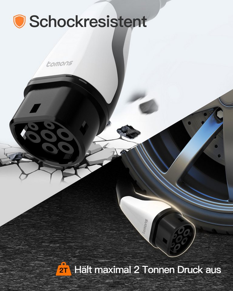 Tomons Typ 2 Ladekabel, 11KW 16A 22KW 32A, Ladekabel Elektroauto für EV/PHEV Autoladekabel, (1000 cm), IP55