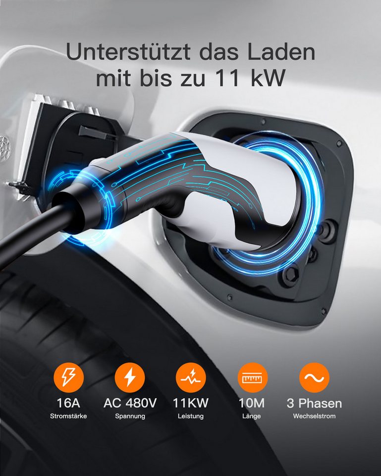 Tomons Typ 2 Ladekabel, 11KW 16A 22KW 32A, Ladekabel Elektroauto für EV/PHEV Autoladekabel, (1000 cm), IP55 Bild 2