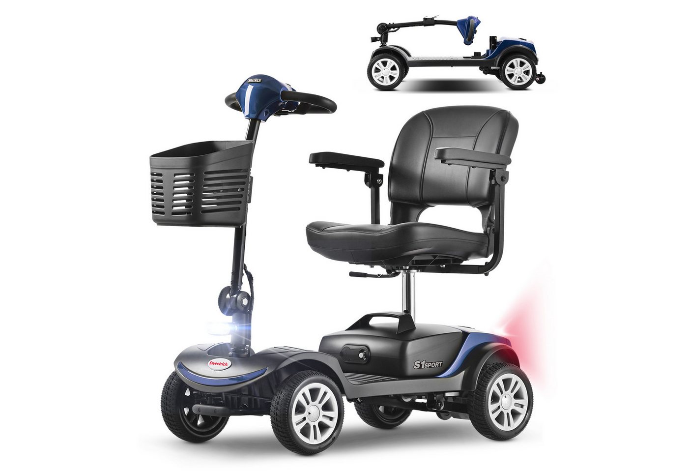 Rolipo Elektromobil Klappbar Elektromobil für Senioren und Erwachsene 12AH Akku,15-25km, 300 W, 6 km/h, Reichweite Elektroroller mit Sitz und Korb Elektro Scooter bis 136kg