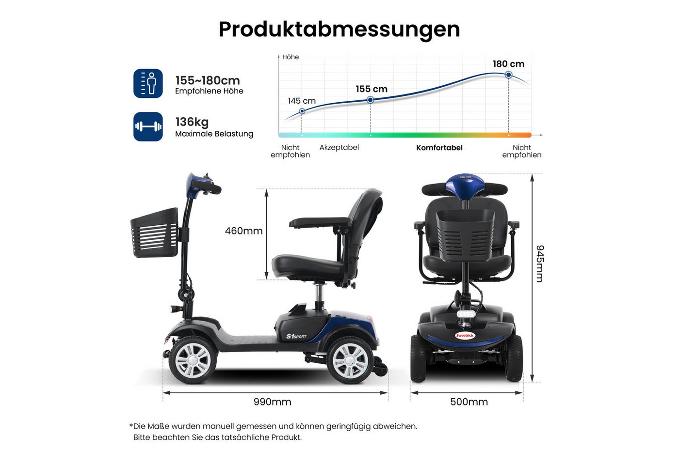 Rolipo Elektromobil Klappbar Elektromobil für Senioren und Erwachsene 12AH Akku,15-25km, 300 W, 6 km/h, Reichweite Elektroroller mit Sitz und Korb Elektro Scooter bis 136kg Bild 3