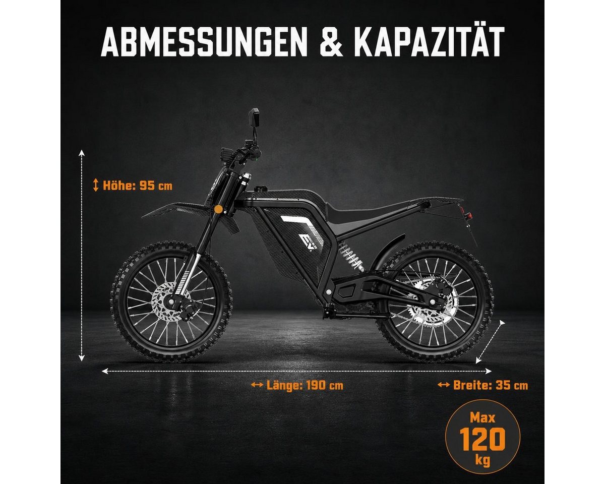 EVERCROSS TECH E-Motorrad Elektro Dirtbike, 60V 27Ah, Hydraulikscheibenbremsen, 45 km/h, 4000 W, 45 km/h, Bürstenloser Mittelmotor, bis 50km Reichweite,AM-Klasse