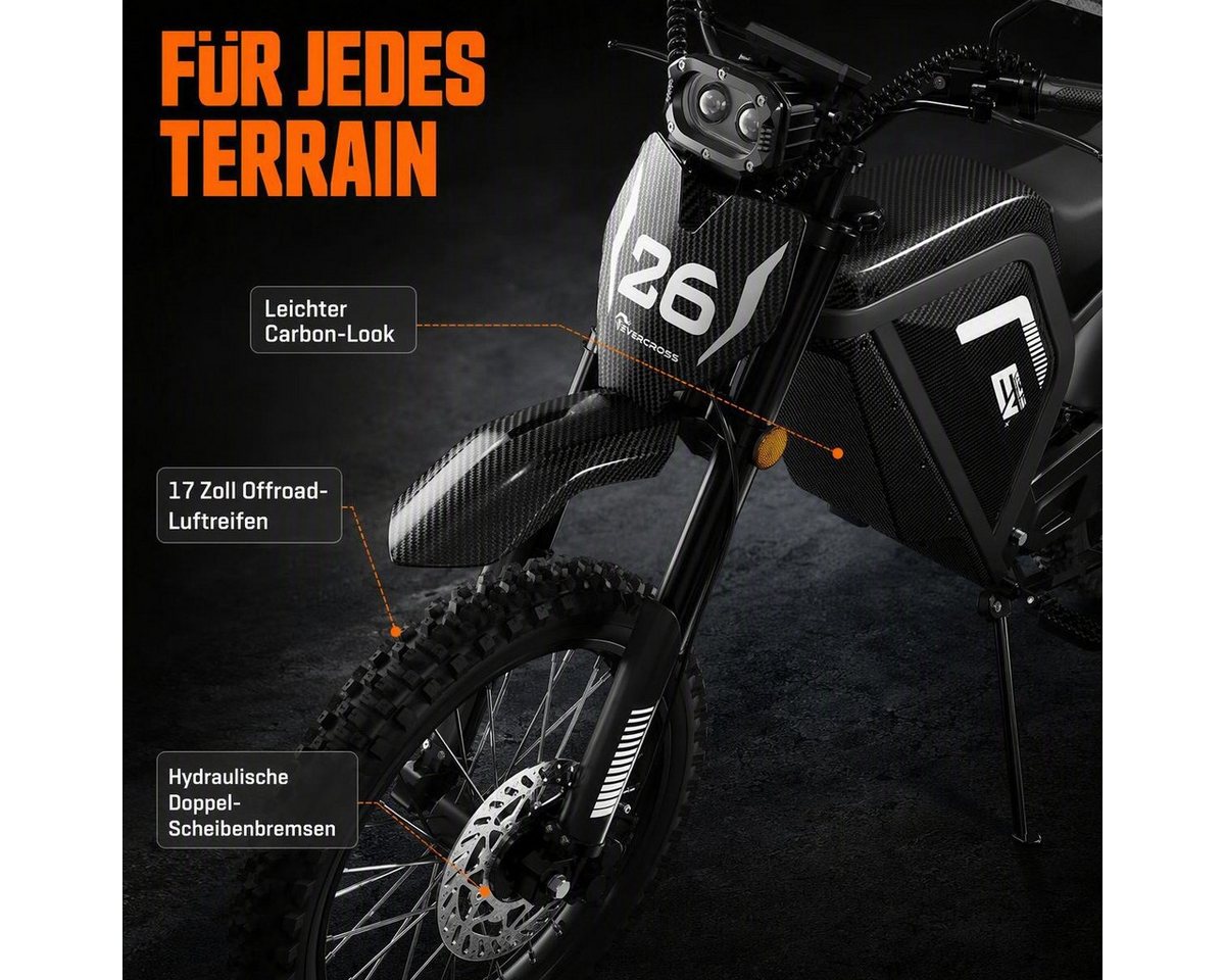 EVERCROSS TECH E-Motorrad Elektro Dirtbike, 60V 27Ah, Hydraulikscheibenbremsen, 45 km/h, 4000 W, 45 km/h, Bürstenloser Mittelmotor, bis 50km Reichweite,AM-Klasse Bild 3
