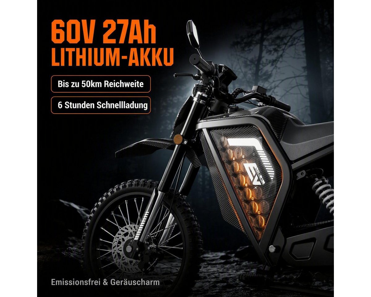 EVERCROSS TECH E-Motorrad Elektro Dirtbike, 60V 27Ah, Hydraulikscheibenbremsen, 45 km/h, 4000 W, 45 km/h, Bürstenloser Mittelmotor, bis 50km Reichweite,AM-Klasse Bild 5