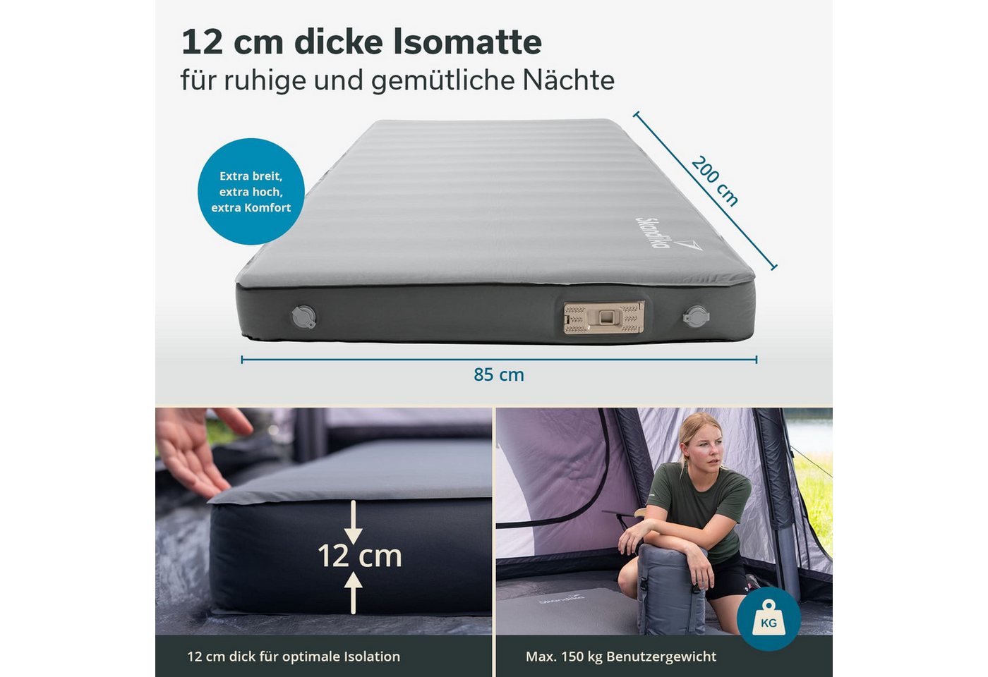 Skandika Luftmatratze Easy 3D Premium Flex, 1 Person, inklusive USB-Pumpe, Schaumstoff, (Tragetasche, Max. Benutzergewicht 150 kg, Gewicht 4,3 kg), Integrierte Pumpe, abnehmbar, wiederaufladbar, R-Wert: 12,3 Bild 2